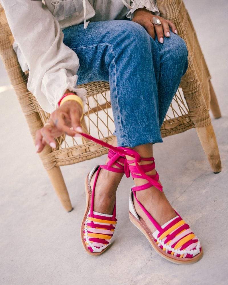 La Ilona rose, huarache en cuir bovin et nylon à double crêpe beige 
