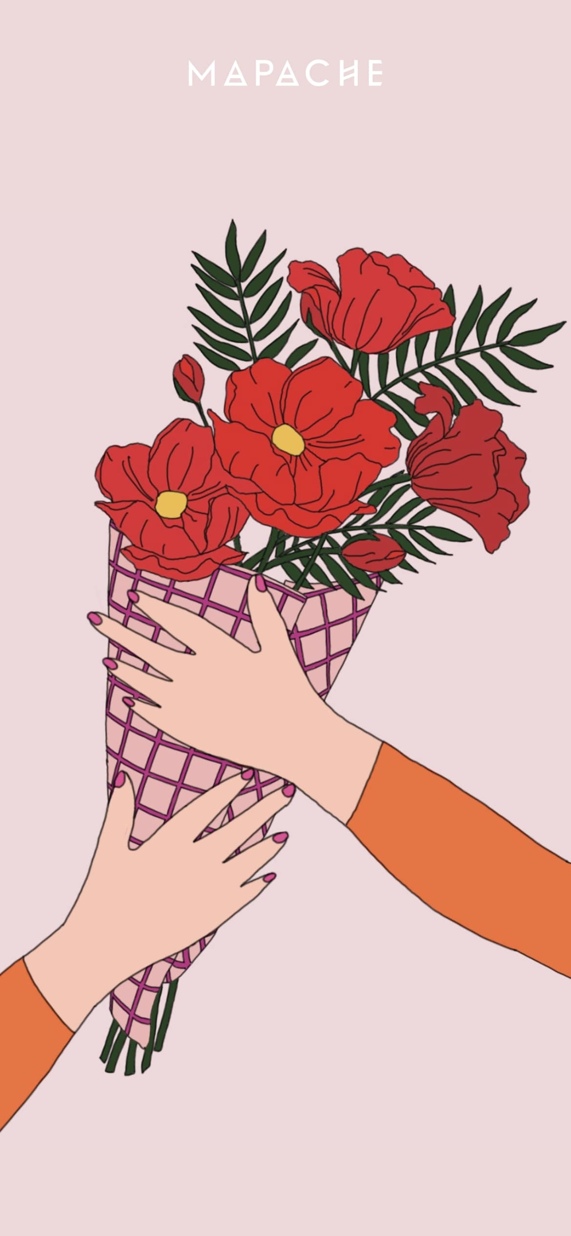 Fond d'écran - Mains tenant un bouquet de fleurs rouges