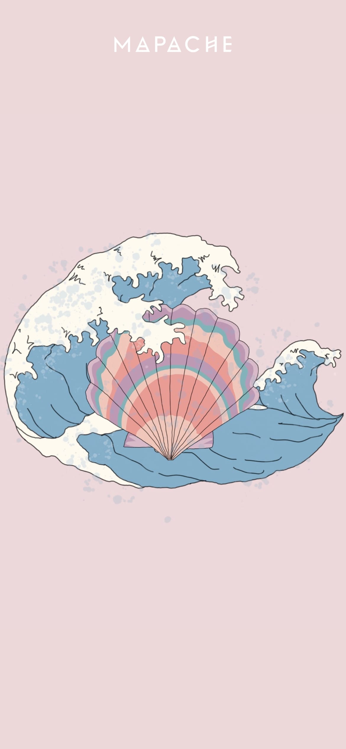 Fond d'écran - Fond rose avec une vague dans laquelle se trouve un coquillage multicolore